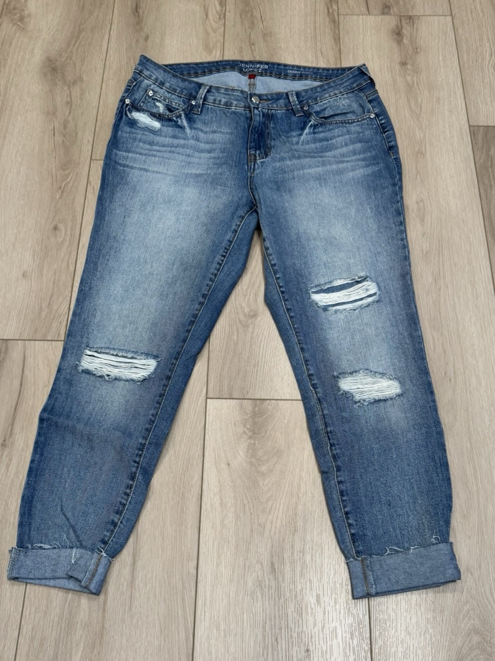 Jennifer Lopez Skinny Ankle Distressed Cuffed Jeans Blue Size 12